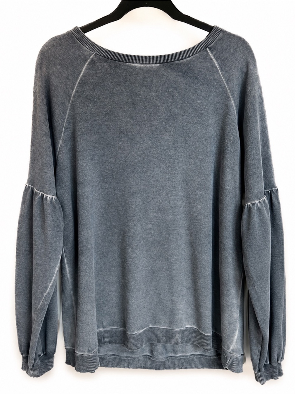 Dantelle M Blue Gray Mineral Wash Bell Sleeve Pullover Sweatshirt Boho Chic